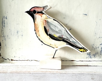 Waxwing pottery ornament