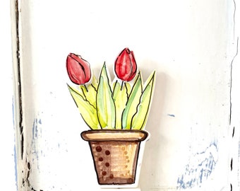 Red tulip flowerpot ornament