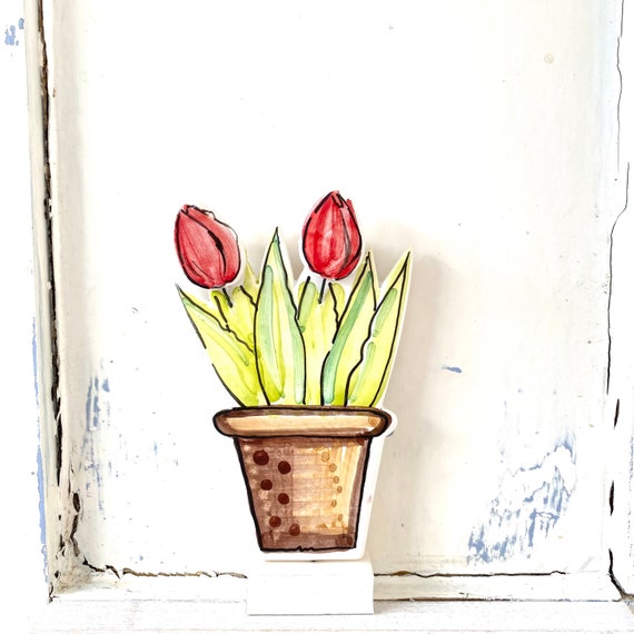 Red tulip flowerpot ornament