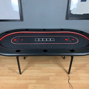 Table de poker personnalisée 10 joueurs lumières LED tissu imperméable porte-gobelets personnalisés en feutre doux pieds pliants en métal