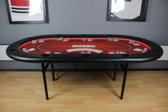 Pokertisch 10 Spieler LED-Leuchten Wasserdichtes Tuch Getränkehalter  Benutzerdefiniertes personalisiertes Logo - .de