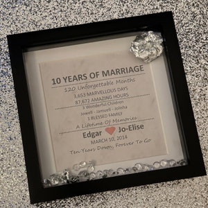 10 Years Of Marriage, handmade, personalised, Tin year anniversary