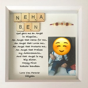 Personalised Rakhi Photo Frame – Brother to Sister Gift – Scrabble Letters – Rakshabandhan Keepsake – Gift from Brother to Sister