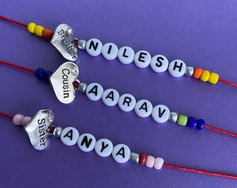 Rakhi, handmade, personalised, bracelet, name Rakhi, Rakshabandhan, friendship bracelet; brother; sister; Rakhi for brother; Rakhi for siste