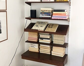 Kai kristiansen wall shelving system, Danish modular shelf wall, rosewood wall system, mid century wall shelving system