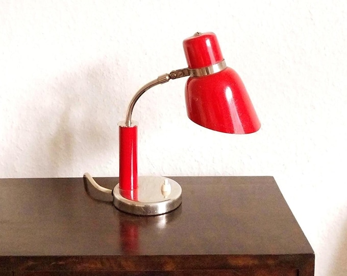 Erik Tidstrand 1940s table lamp mid century desk lamp red vintage lamp chrome bauhaus table lamp Swedish functionalist light NK