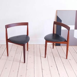 Hans Olsen Danish teak chair mid century modern dining chair teakwood chair leather seat vintage black chair sculptural chair mcm furniture