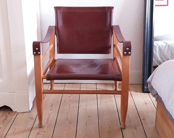 Danish leather safari chair mid century modern lounge chair vintage leather chair safari chair mcm folding chair Scandinavian furniture mcm