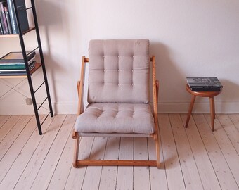 Ikea kontiki chair, vintage futon chair, wooden lounge chair Gillis lundgren, vintage pine chair, mid century canvas folding chair 70s chair