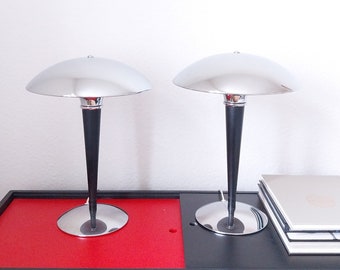 Chrome lamp vintage ikea desk lamp, Mid century table lamp black, Vintage Bauhaus light, mushroom lamp, Scandinavian postmodern lighting