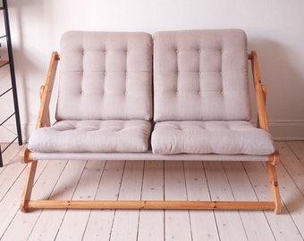 Ikea kontiki sofa, Vintage futon wooden couch, Vintage loveseat canvas, Gillis lundgren, Swedish sofa, wooden outdoor couch, Japanese modern