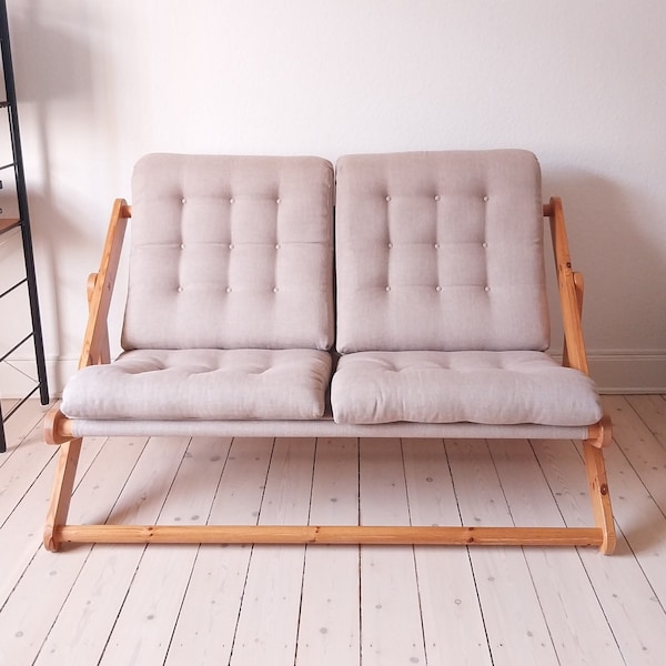 Canapé Ikea kontiki, canapé futon vintage en bois, toile pour causeuse vintage, Gillis lundgren, canapé suédois, canapé d'extérieur en bois, japonais moderne