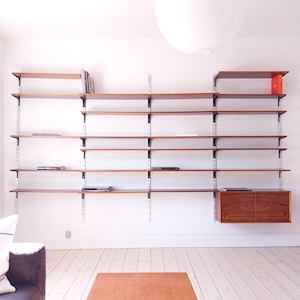 Danish shelving unit mid century wall unit modular vintage shelving system rosewood shelving unit with rails Scandinavian shelving unit mcm