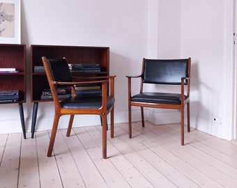 Ole Wanscher teak armchair, Danish chair, mid century lounge chair, Vintage leather teak chair, mcm, Black leather chair, Scandinavian home