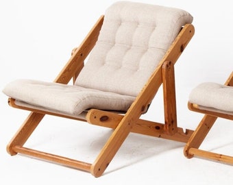 Ikea kon tiki pine chair, vintage futon chair, wooden lounge chair, Gillis lundgren, Swedish pine chair, mid century lounge chair canvas