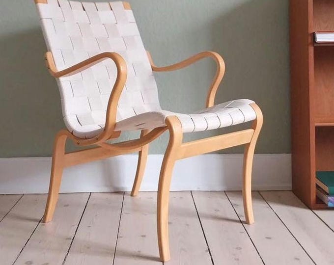 Bruno Mathsson chair Scandinavian lounge chair webbing mid century accent chair birch bentwood easy chair braided seat