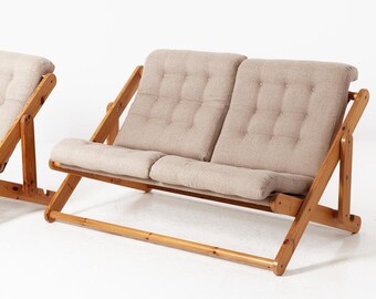 Ikea kon tiki sofa, Vintage futon, wooden loveseat, pine wood couch, mcm couch beech, Gillis lundgren, canvas sofa, foldable couch, Swedish