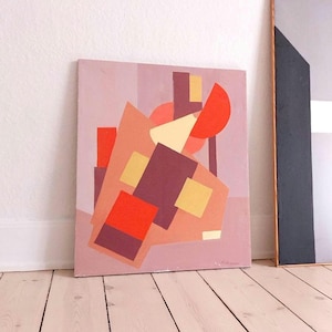 Original mid century abstract oil painting vintage geometric painting cubist painting midcentury abstract painting colorful art Scandinavian