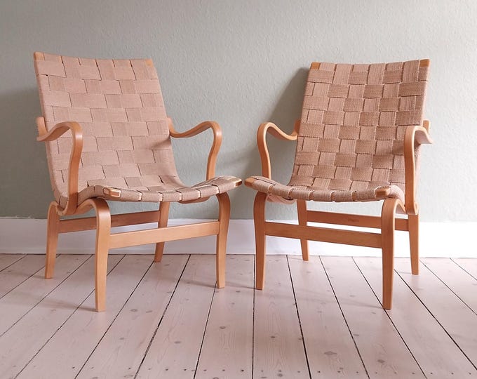 Bruno Mathsson Eva chairs vintage lounge chairs with webbing vintage bentwood chairs pair Swedish modern chairs Eva chairs mcm original