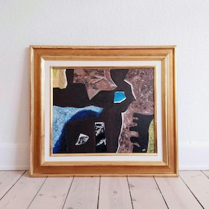 Tage Hedqvist Mid century abstract oil painting vintage abstract painting black blue painting abstract painting modernist midcentury art