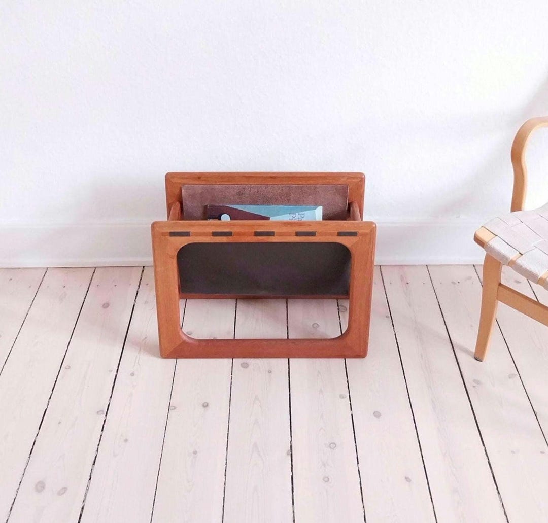 Danish Teak Magazine Holder Mid Century Magazine Rack Vintage