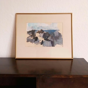 Gösta Sundström mid century abstract oil painting abstract landscape painting original 1960s oil painting vintage blue black painting 1950s