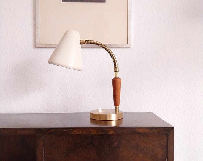 Boréns brass wood desk lamp Swedish gooseneck brass table lamp metal adjustable brass light vintage Swedish modern lamp