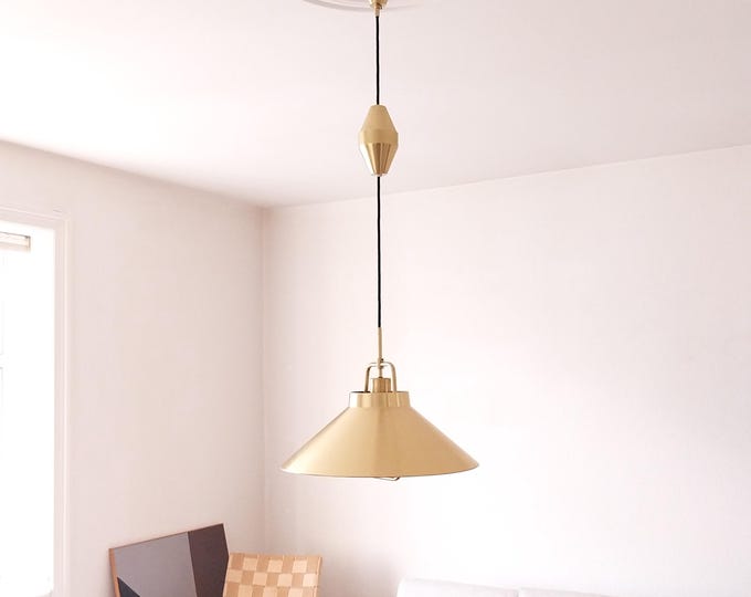 Danish pendant light brass vintage pull down ceiling light rise and fall pendant brass light fixture adjustable hanging lamp Scandinavian 60