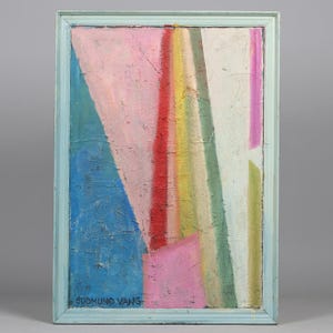 Vintage abstract painting geometric mid century modern oil painting large abstract painting colorful cubist painting original Scandinavian