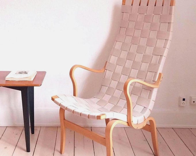 Bruno Mathsson chair mid century lounge chair webbing vintage bentwood armchair woven seat Scandinavian livingroom chair vintage design