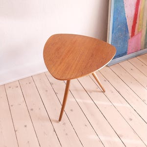 Scandinavian vintage teak side table mid century entry table teak bedside table triangular table small wooden table sculptural table mcm