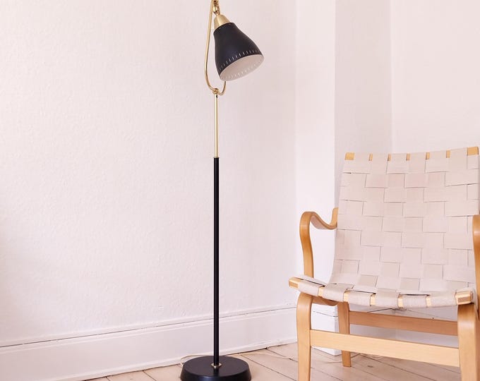 Original mid century floor lamp black vintage brass floor lamp metal stilnovo style floor light adjustable scandinavian lamp livingroom