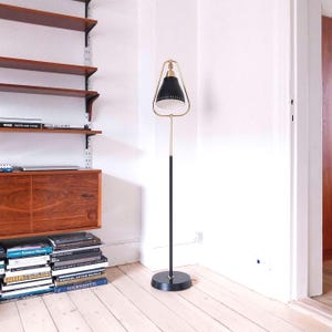 Midcentury floor lamp Stilnovo style black floor lamp metal retro floor light brass Scandinavian floor lamp modernist lighting mcm 1960s