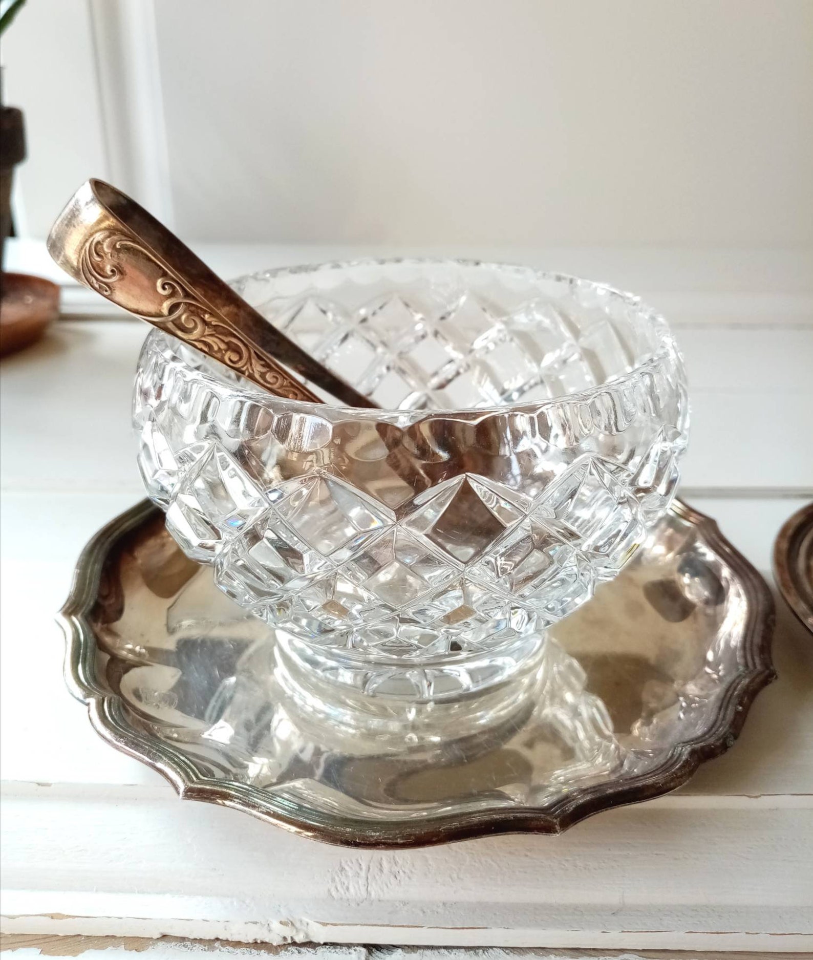 Crystal sugar bowl with lid and spoon Vintage cut glass sugar Etsy