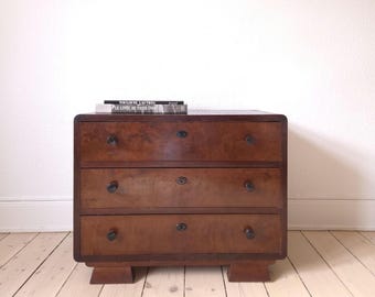 Danish mid century chest of drawers Birch dresser vintage 1940s chest of drawers rosewood functionalist dresser art deco