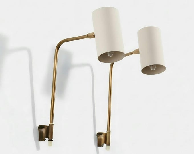 OMI vintage nightlights white pair brass wall sconces cylinder mid century modern wall light pair metal