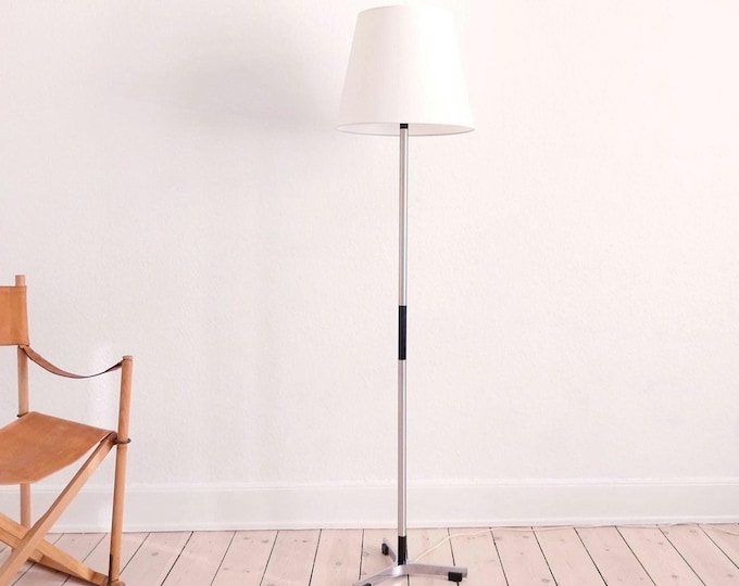 Fog Morup floor lamp mid century floor lamp chrome vintage floor light metal Danish floor lamp 1960s floor lamp with Le klint lampshade