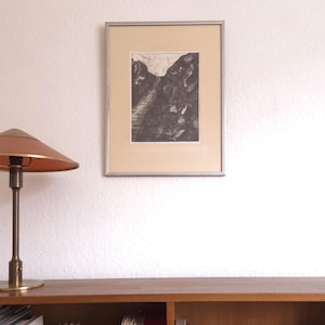 Vintage etching black white vintage art print framed mid century art Scandinavian wall art original lithograph signed