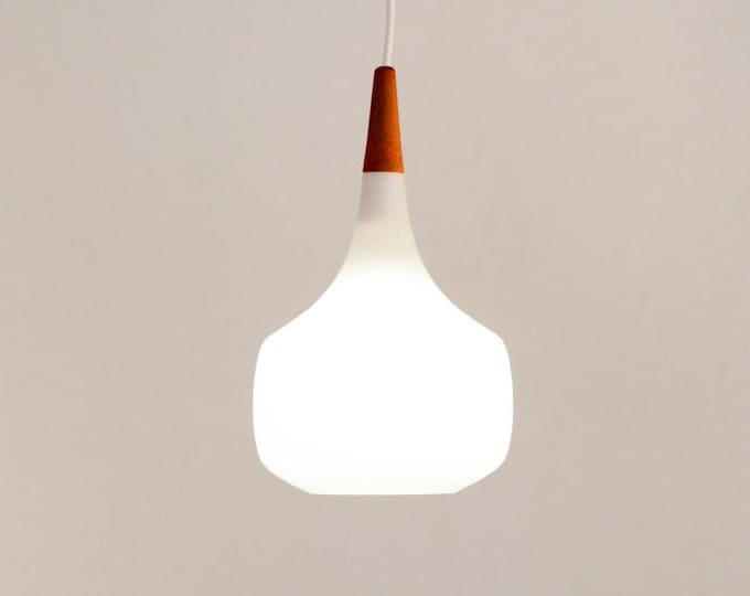 Uno & Östen vintage opaline glass pedant light opalglas pendant swedish glass ceiling light teak 1960s light fixture original