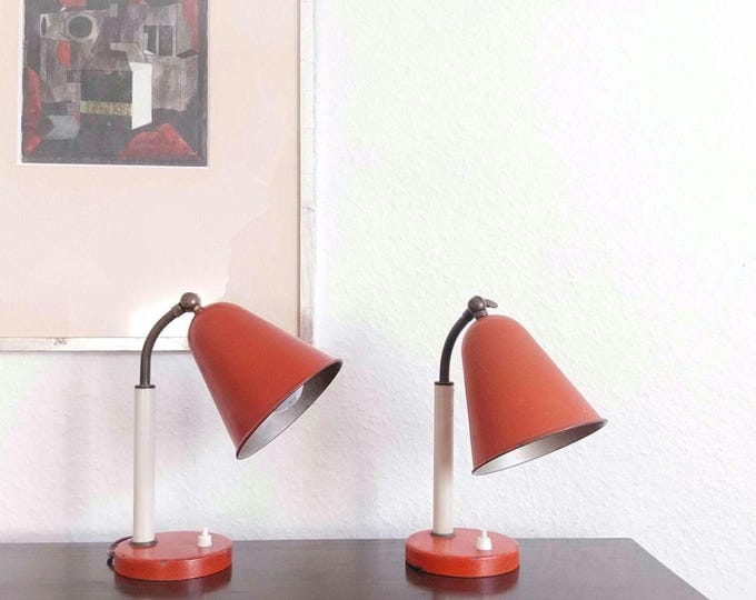 LYFA Danish modern desk lamp pair red vintage metal lamp mid century modern nightlights original 1940s lamp Scandinavian lighting 40s