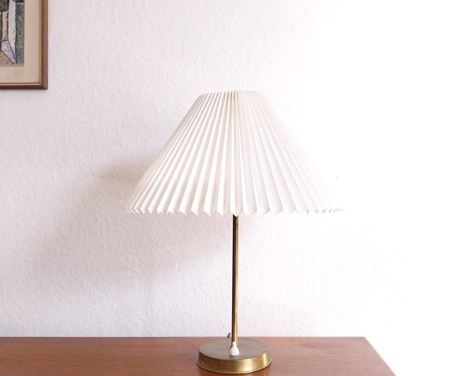 Ystad Metall mid-century brass table lamp with lampshade pleated vintage brass light le klint lampshade Swedish 1940s lamp original