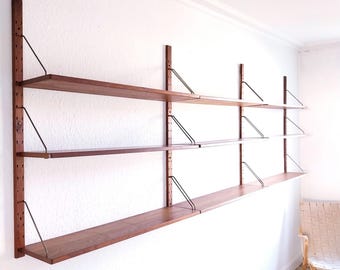 Sven Ellekaer mid century shelving unit teak Danish shelving unit modular wall shelving unit wall mounted shelves with rails teakwood shelf