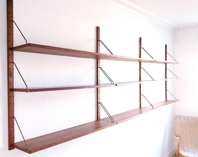 Sven Ellekaer mid century shelving unit teak Danish shelving unit modular wall shelving unit wall mounted shelves with rails teakwood shelf