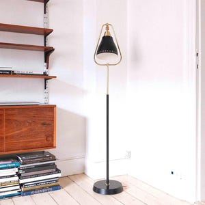 Scandinavian mid century floor lamp black floor lamp metal brass floor light stilnovo style floor lamp modernist floor lamp retro light 60s