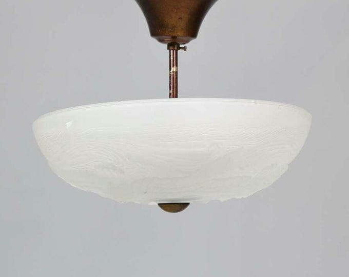1930s semi flush mount light glass Swedish grace light fixture frosted glass brass art deco ceiling lamp bird motif