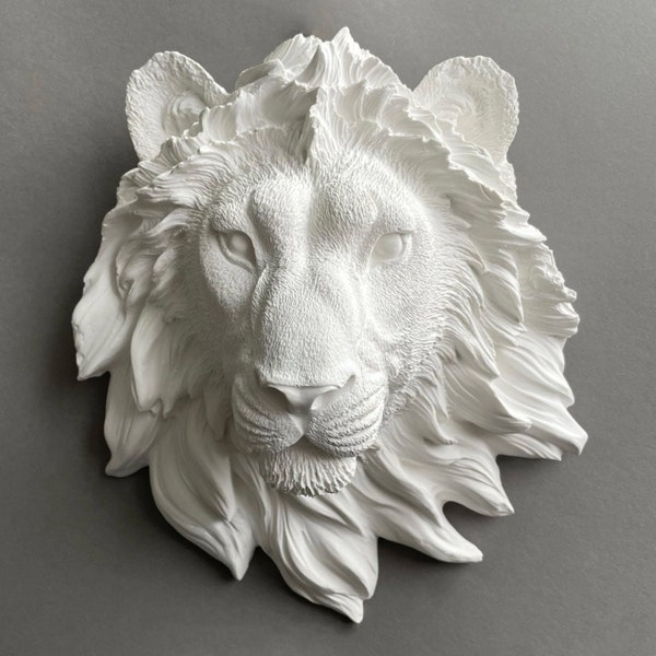 Löwenkopf „LEO“ aus unversiegelter Keramik — Löwen Kopf — Kopf Löwe — Skulptur Löwe — Wand Dekoration Löwe — Gesicht Löwe