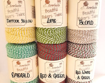 Everlasto Beautiful Bakers Cotton Twine Bright Naturals 5/5 Options Yellow Green Red Blond  2mm 6 Ply 2mm Craft Gift Wrap String Rope