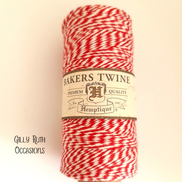 Hemptique 1mm Cotton Bakers Twine 2 Ply Christmas Red & White Craft Party Stationery Gift Wrap Baking Decor Choose Length