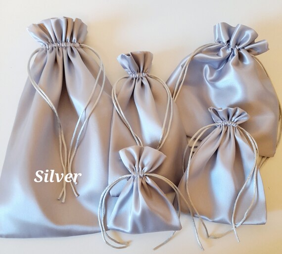 Silver Silky Sheen Satin Gift Bags Assorted Sizes Wedding Favour