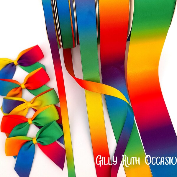 Italian Options Double Faced Bright Rainbow Satin  Ribbon 6, 10, 16, 25, 38mm Craft Gift Wrap  (Bows Seperate Listing)